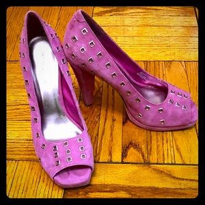 BCBG Pink Suede Peep Toe Pumps